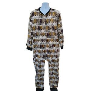 Vintage Knotty Woodpecker Horse Print One piece PJ's Black Trim horse behinds